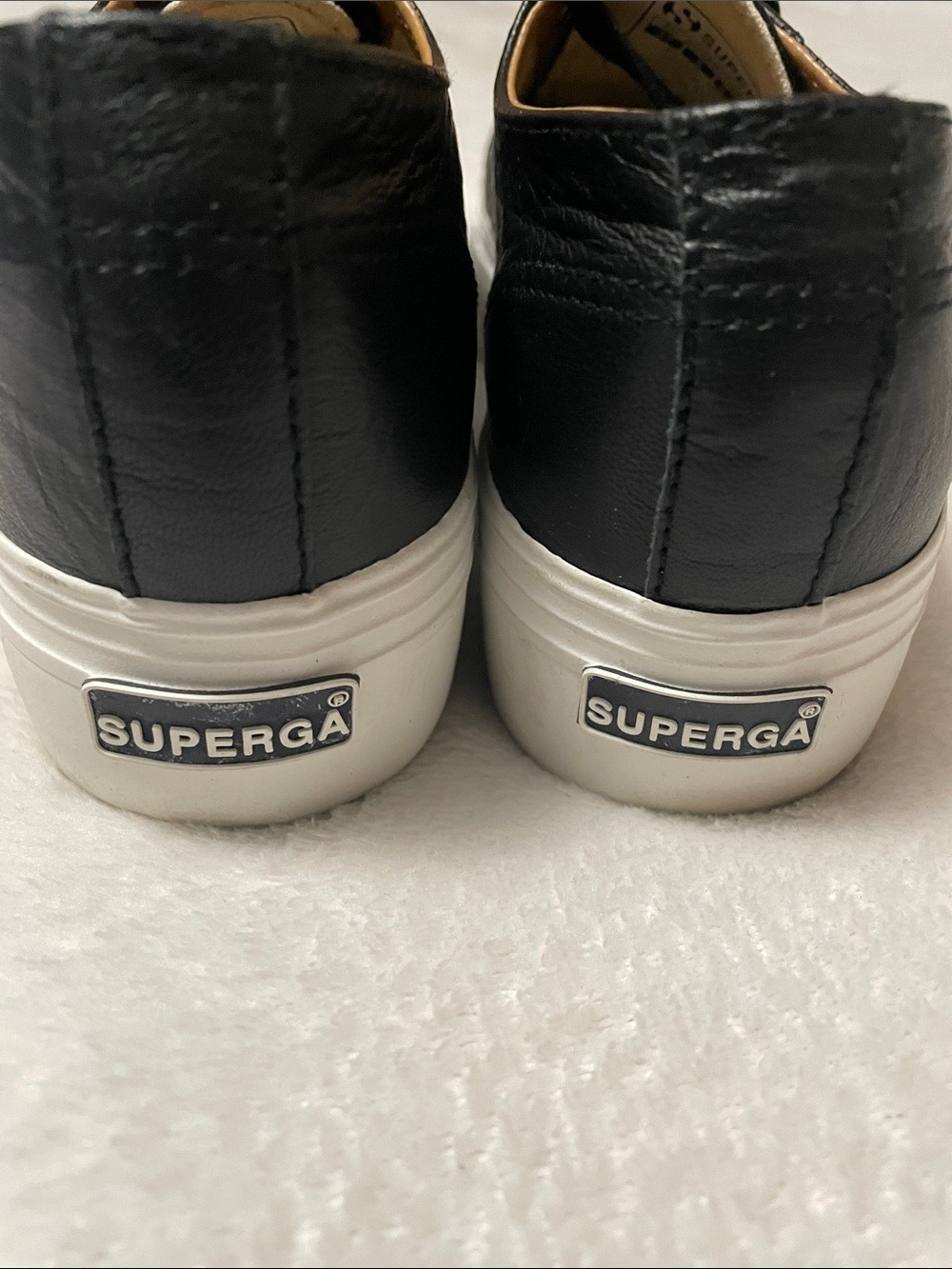 Superga Black Leather Platform Sneakers with White Sole 6.5M - Picture 5 of 11
